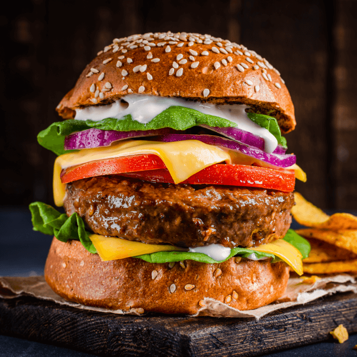 burger de bœuf + fromage en grains + épices à steak