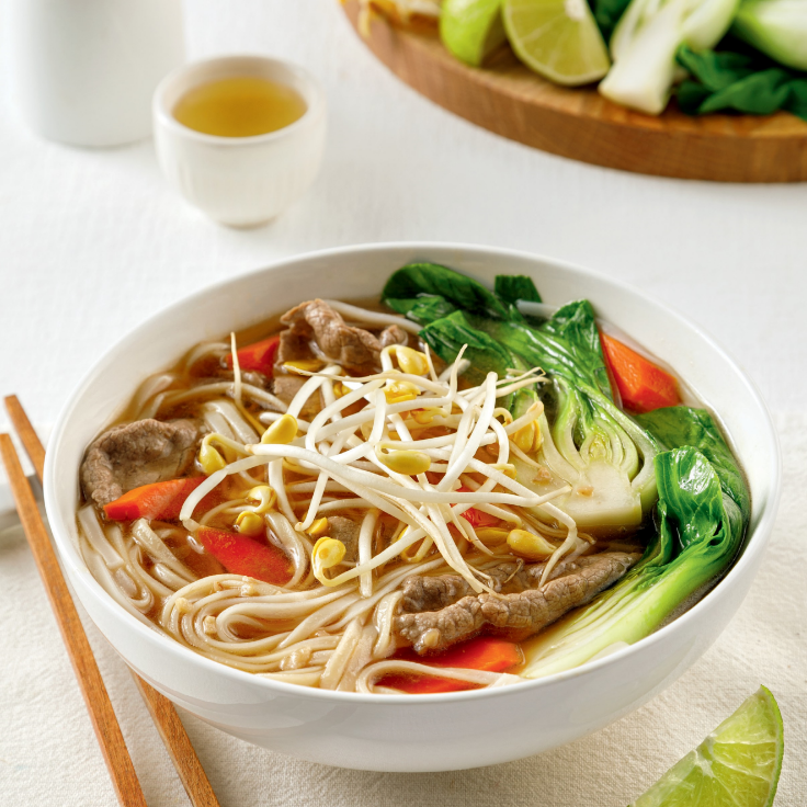 soupe pho au boeuf à fondue mariné
