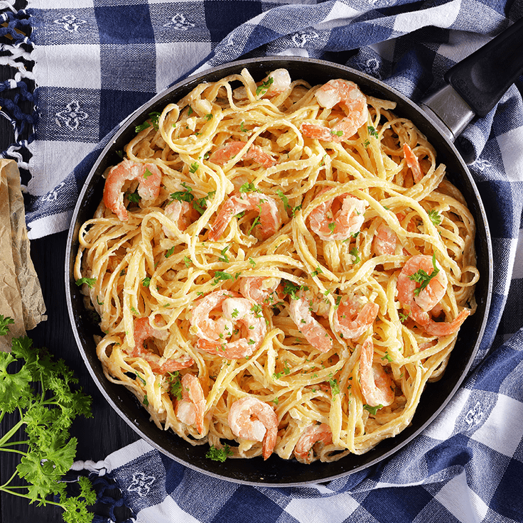 pâtes aux crevettes à l'ail